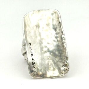 Silpada Retired R1999 Hammered Sterling Silver CZ Logo Statement Ring Size 5.5